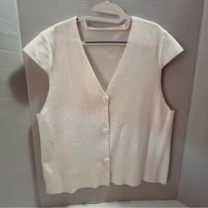 Women's White Button Down V-Neck Knit Sweater, Size L.